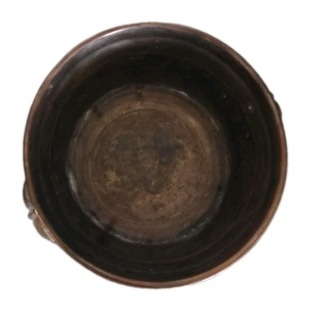 VTG Brass Footed Planter Ornate cachepot Cauldron Pot Handle Patina Cottagecore
